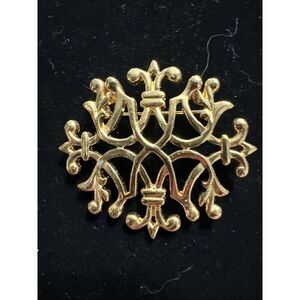 Anne Klein Fleur de Lis Filigree Satin Matte Gold Tone Brooch Pin